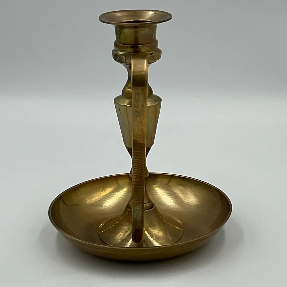 Vintage MCM Brass Candlestick Holder with Drip Tray